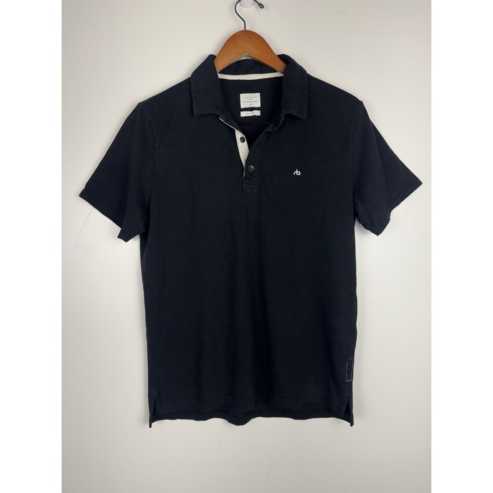 Rag Bone Polo Shirt Men Medium Black Cotton Short Sleeve Casual Classic Peru